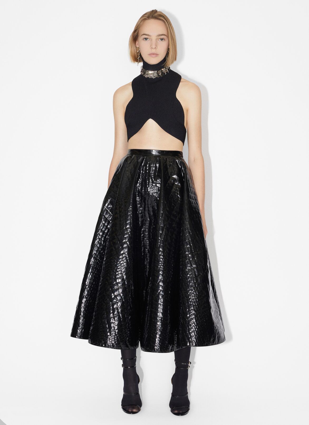 Midi "crocodile" pattern skirt ALAÏA BLACK MIDI "CROCODILE" PATTERN SKIRT